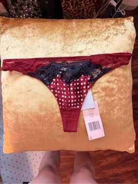 Stella McCartney Burgundy and Black Polka Dot Lace Thong